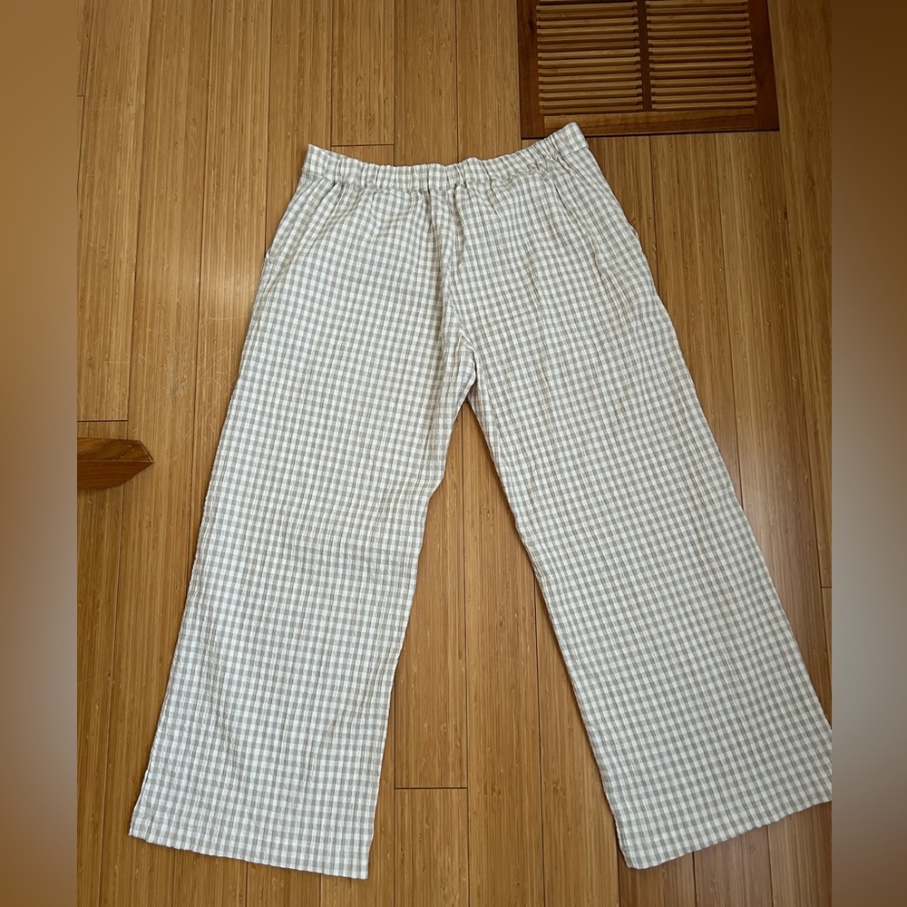 Gingham Crepe Loose Wide Leg Elastic-Waist Pants - Perfect For The Beach